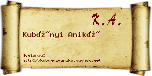 Kubányi Anikó névjegykártya